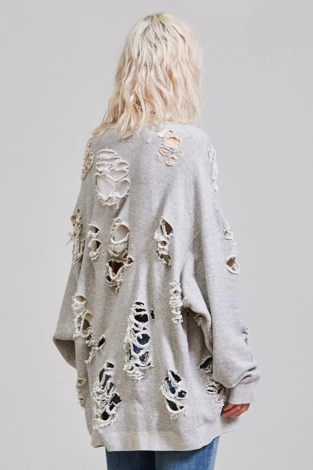 R13 Sale Women Super Distressed Oversized Crewneck 8211 Heather Grey Denim R13 Sale Women Super Distressed Oversized Crewneck 8211 Heather Grey Denim