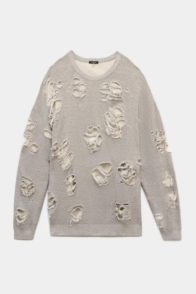 R13 Sale Women Super Distressed Oversized Crewneck 8211 Heather Grey Denim R13 Sale Women Super Distressed Oversized Crewneck 8211 Heather Grey Denim