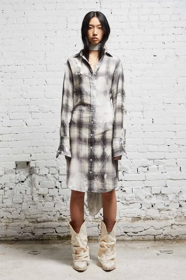R13 Sale Women TIE SHIRTDRESS 8211 BLEACHED GREY PLAID