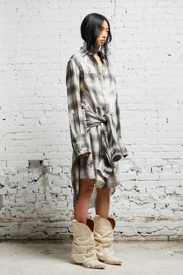 R13 Sale Women TIE SHIRTDRESS 8211 BLEACHED GREY PLAID