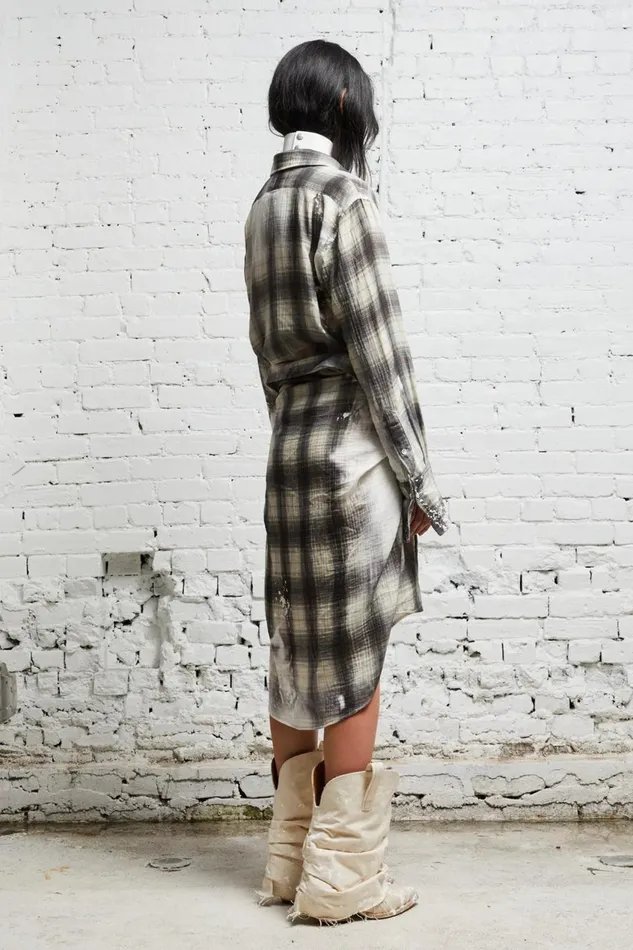 R13 Sale Women TIE SHIRTDRESS 8211 BLEACHED GREY PLAID