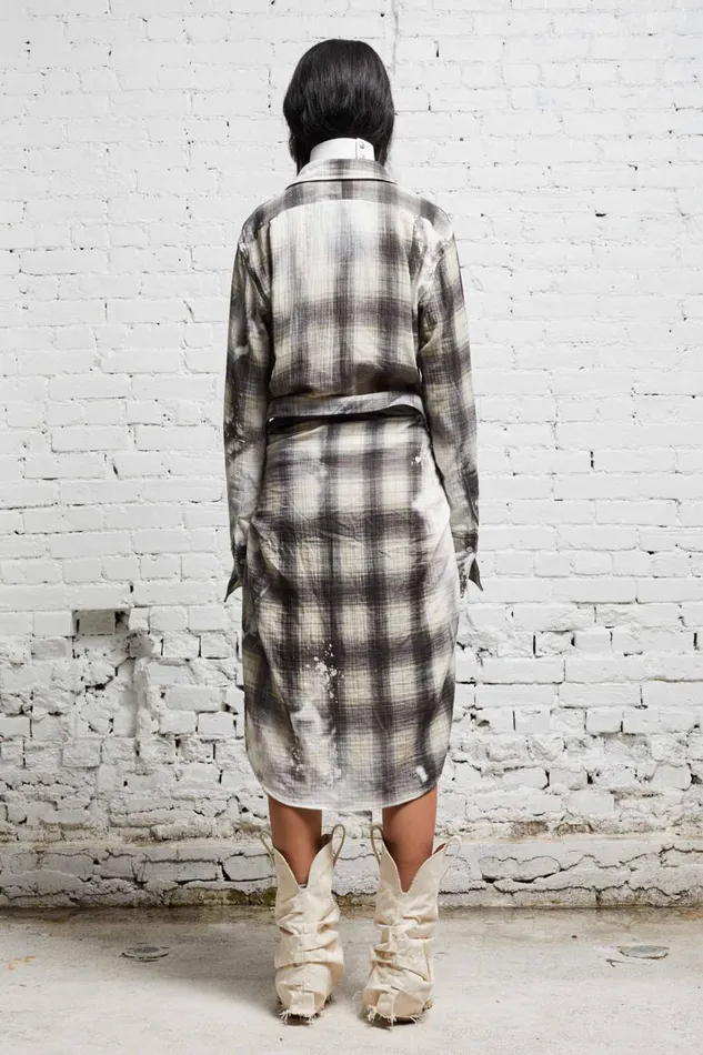R13 Sale Women TIE SHIRTDRESS 8211 BLEACHED GREY PLAID