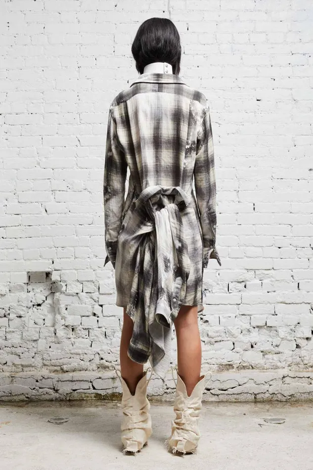 R13 Sale Women TIE SHIRTDRESS 8211 BLEACHED GREY PLAID