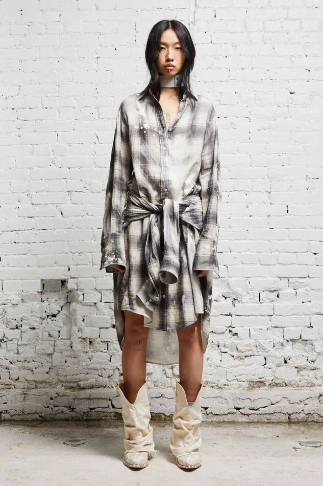 R13 Sale Women TIE SHIRTDRESS 8211 BLEACHED GREY PLAID