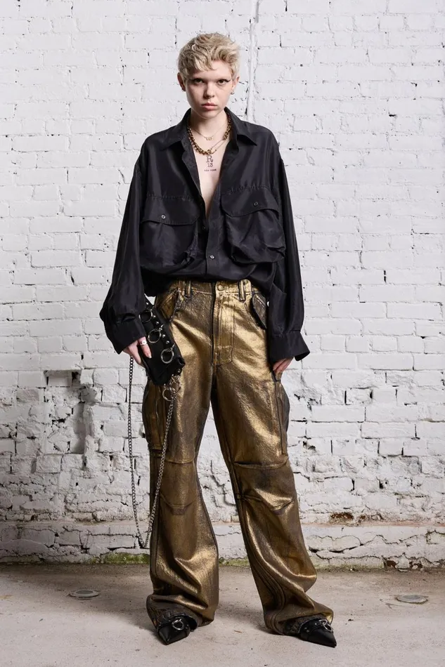 R13 Sale Women WIDE LEG CARGO 8211 VINTAGE GILDED BLACK