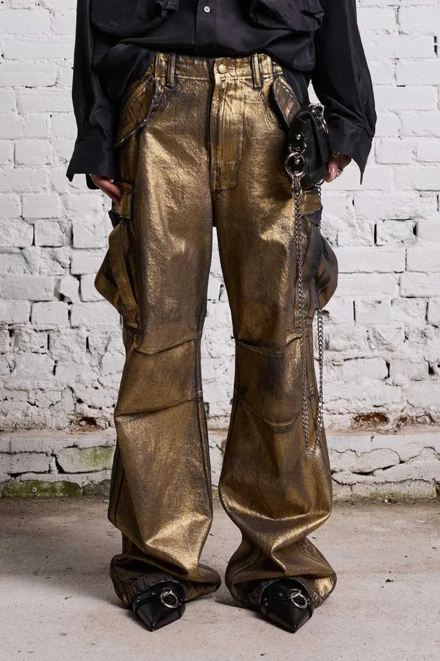 R13 Sale Women WIDE LEG CARGO 8211 VINTAGE GILDED BLACK