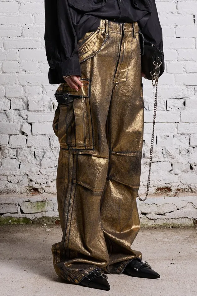 R13 Sale Women WIDE LEG CARGO 8211 VINTAGE GILDED BLACK