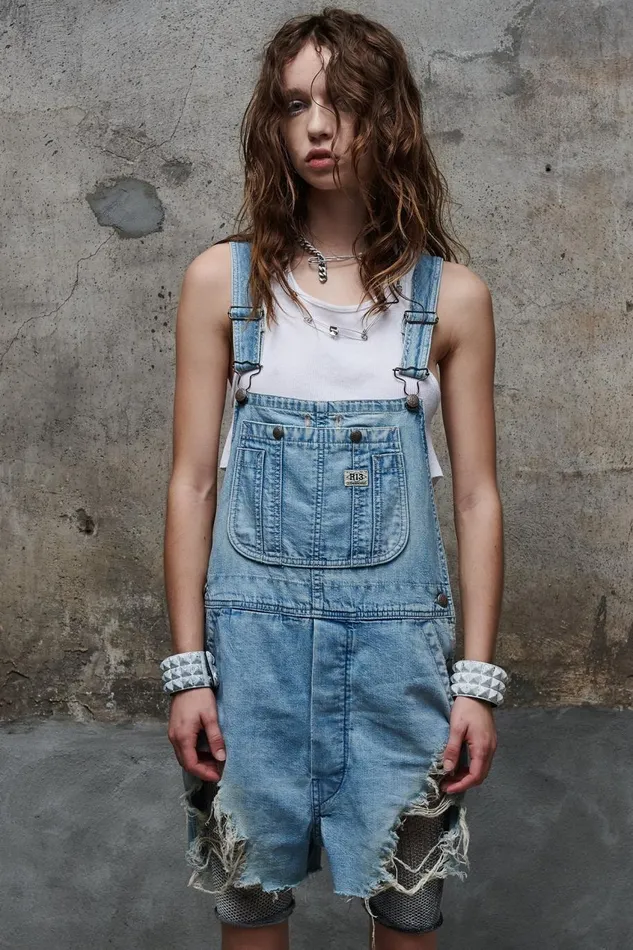 R13 ShortsSkirts Women Overall Short 8211 Pale Blue Denim