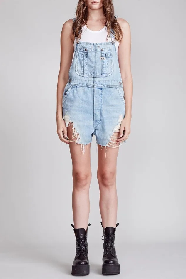 R13 ShortsSkirts Women Overall Short 8211 Pale Blue Denim
