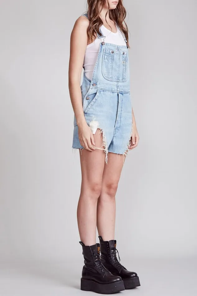R13 ShortsSkirts Women Overall Short 8211 Pale Blue Denim