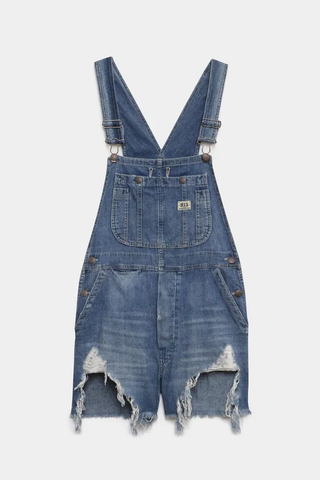 R13 ShortsSkirts Women Overall Short 8211 Pale Blue Denim