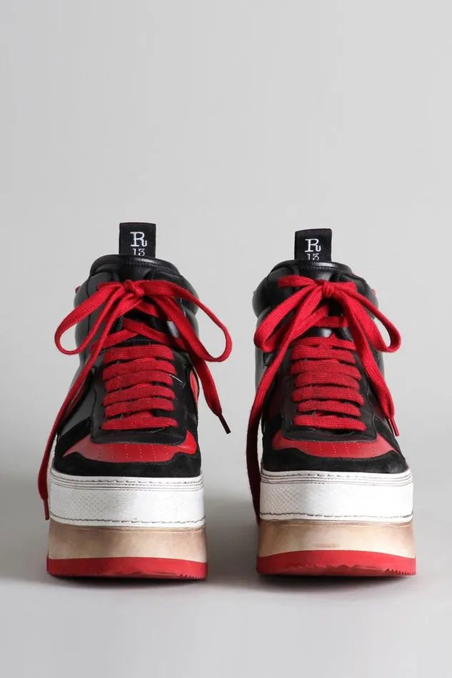 R13 Sneakers Women The Riot Leather High Top 8211 Black And Red Denim