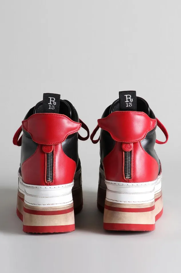 R13 Sneakers Women The Riot Leather High Top 8211 Black And Red Denim