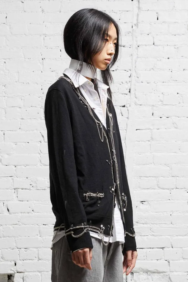 R13 Sweaters Women CHAIN EMBELLISHED CARDIGAN 8211 BLACK