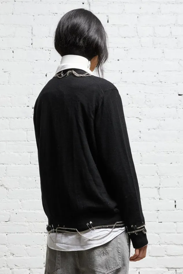 R13 Sweaters Women CHAIN EMBELLISHED CARDIGAN 8211 BLACK