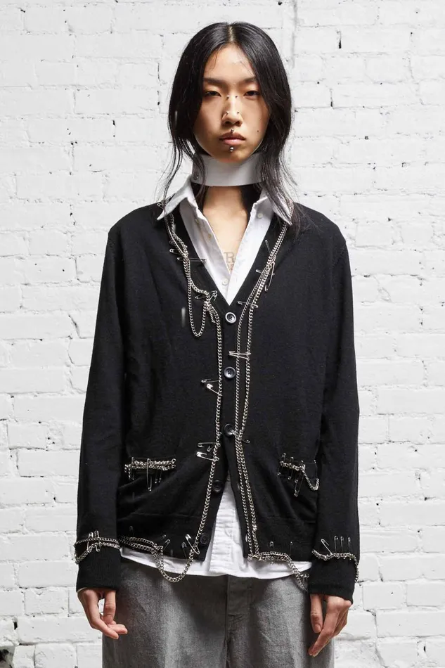 R13 Sweaters Women CHAIN EMBELLISHED CARDIGAN 8211 BLACK