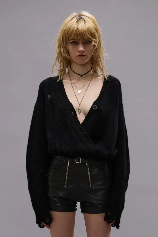 R13 Sweaters Women CROSSOVER CARDIGAN 8211 BLACK