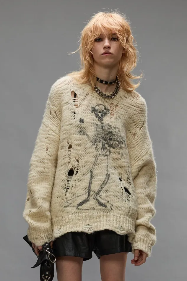 R13 Sweaters Women DISTRESSED SWEATER 8211 CREAM