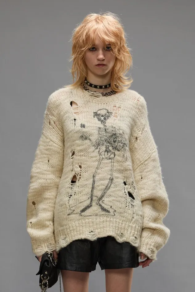 R13 Sweaters Women DISTRESSED SWEATER 8211 CREAM