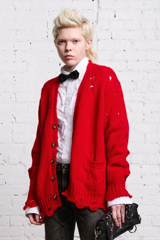 R13 Sweaters Women OVERSIZED DISTRESSED CARDIGAN 8211 RED CASHMERE
