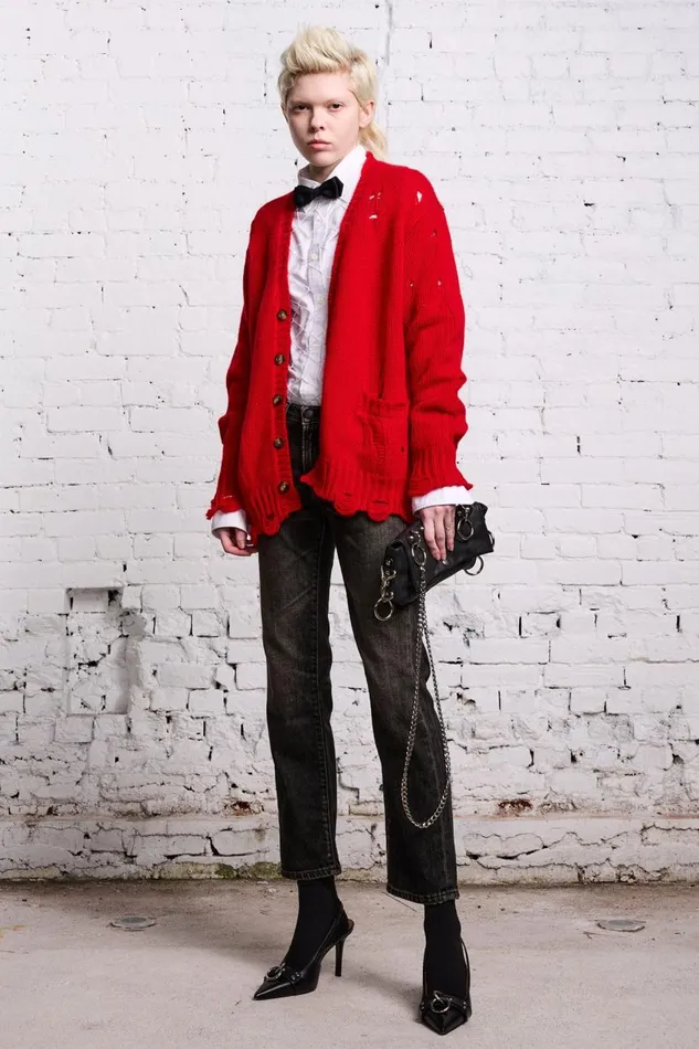 R13 Sweaters Women OVERSIZED DISTRESSED CARDIGAN 8211 RED CASHMERE