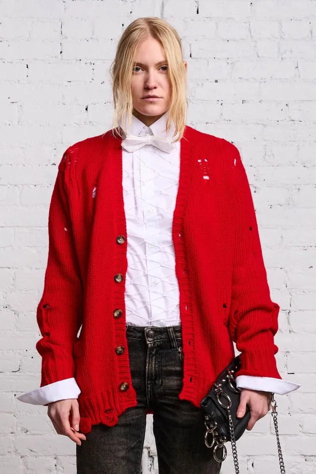 R13 Sweaters Women OVERSIZED DISTRESSED CARDIGAN 8211 RED CASHMERE