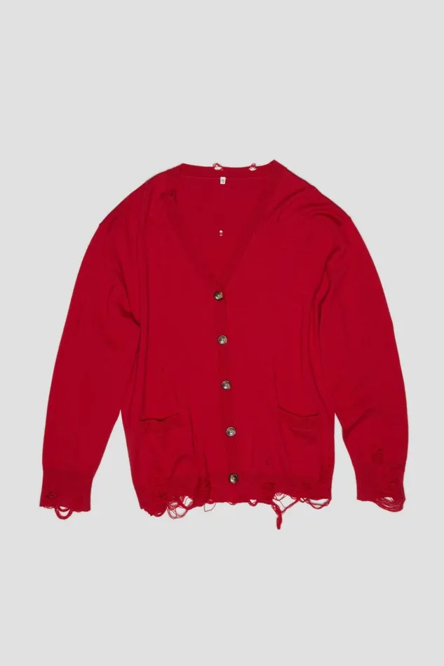 R13 Sweaters Women OVERSIZED DISTRESSED CARDIGAN 8211 RED CASHMERE
