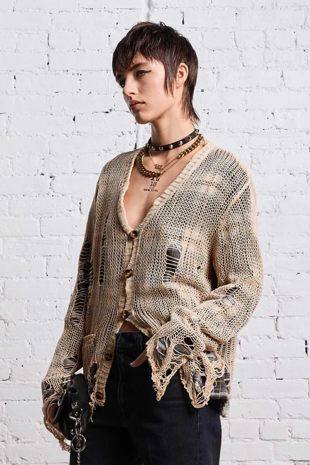R13 Sweaters Women RELAXED OVERLAY CARDIGAN 8211 CREAM AND BLACK PLAID