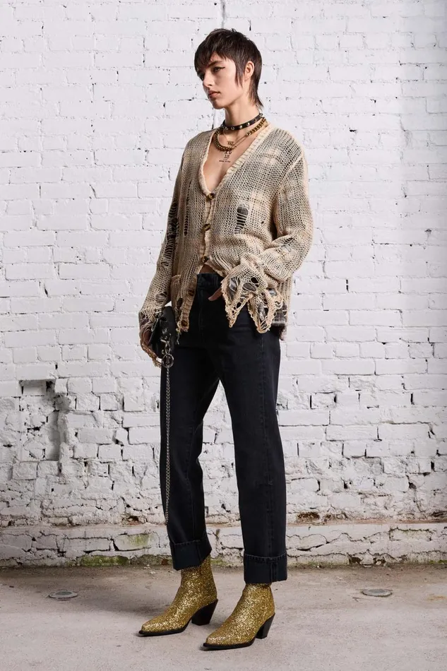 R13 Sweaters Women RELAXED OVERLAY CARDIGAN 8211 CREAM AND BLACK PLAID