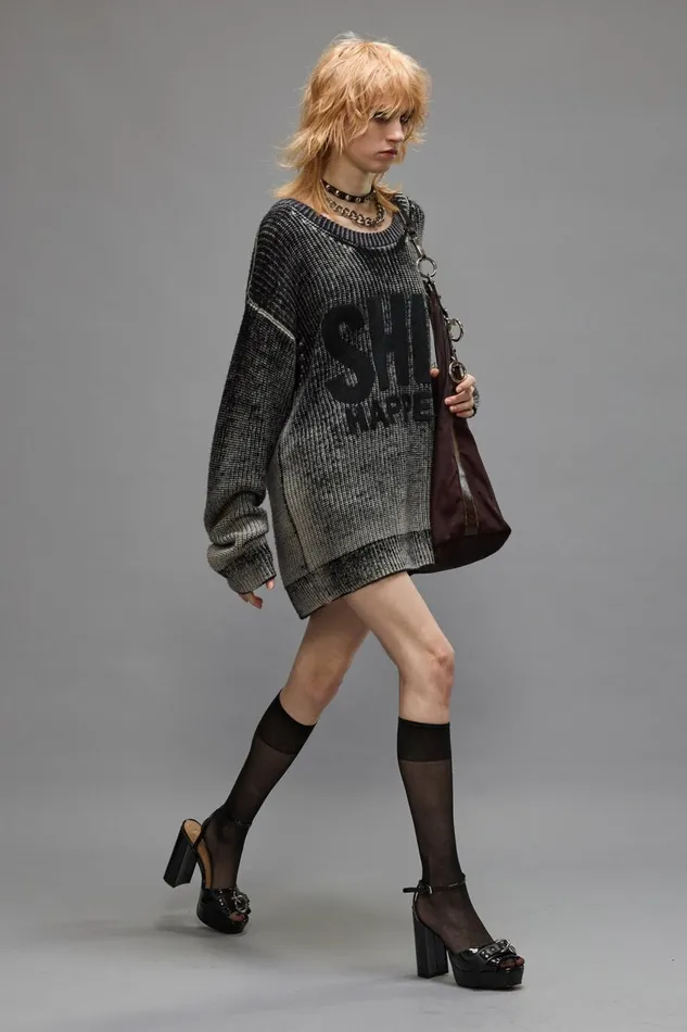 R13 Sweaters Women SHIT HAPPENS BOYFRIEND SWEATER 8211 DISTRESSED BLACK