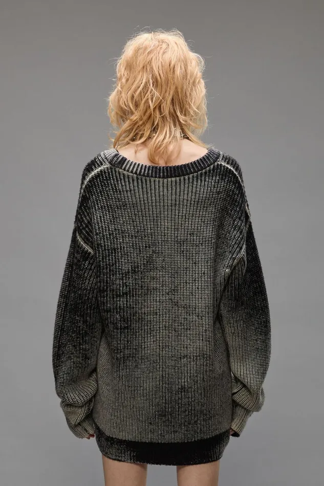 R13 Sweaters Women SHIT HAPPENS BOYFRIEND SWEATER 8211 DISTRESSED BLACK