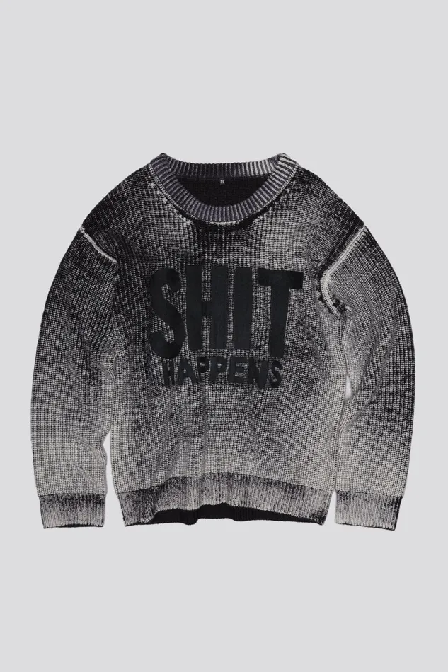 R13 Sweaters Women SHIT HAPPENS BOYFRIEND SWEATER 8211 DISTRESSED BLACK