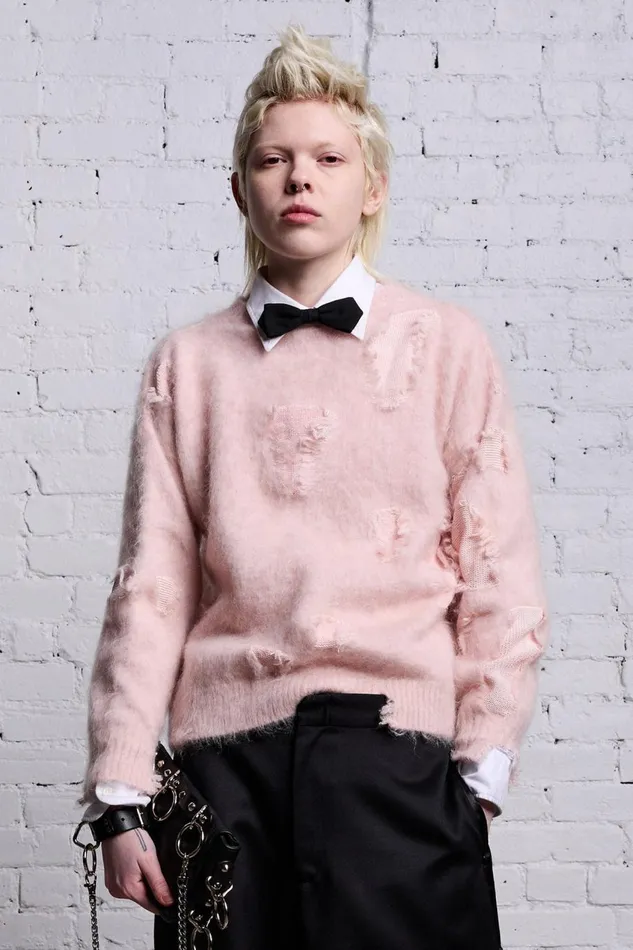 R13 Sweaters Women SHRUNKEN DECONSTRUCTED CREWNECK 8211 LIGHT PINK