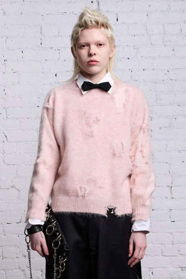 R13 Sweaters Women SHRUNKEN DECONSTRUCTED CREWNECK 8211 LIGHT PINK