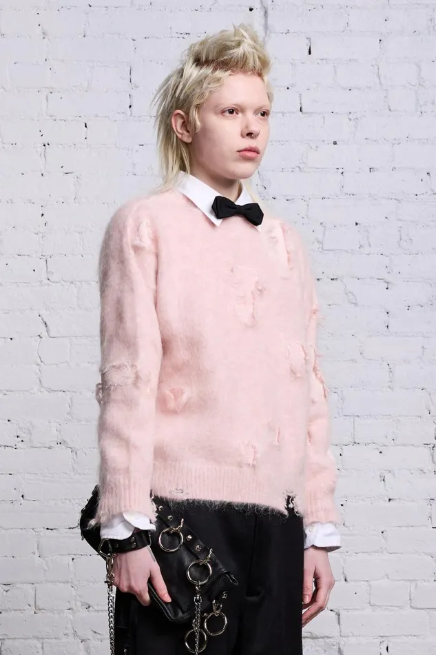 R13 Sweaters Women SHRUNKEN DECONSTRUCTED CREWNECK 8211 LIGHT PINK