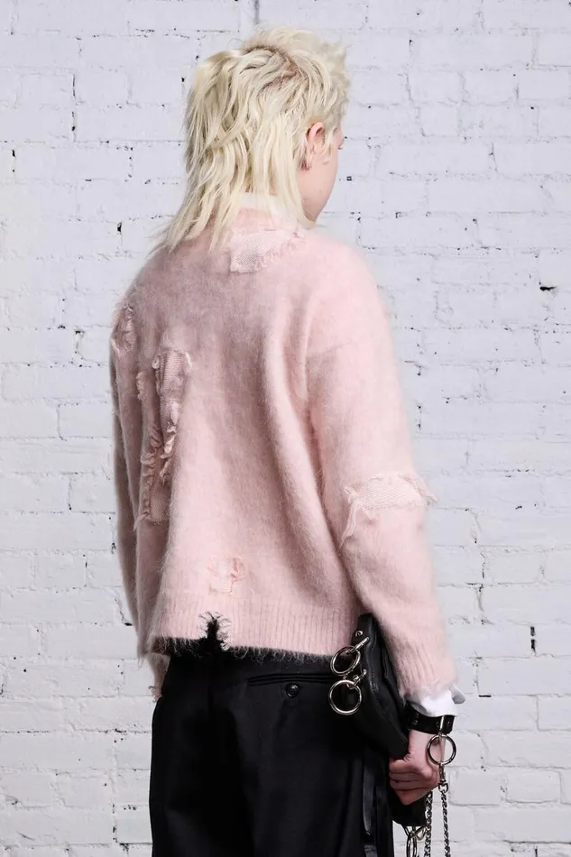 R13 Sweaters Women SHRUNKEN DECONSTRUCTED CREWNECK 8211 LIGHT PINK