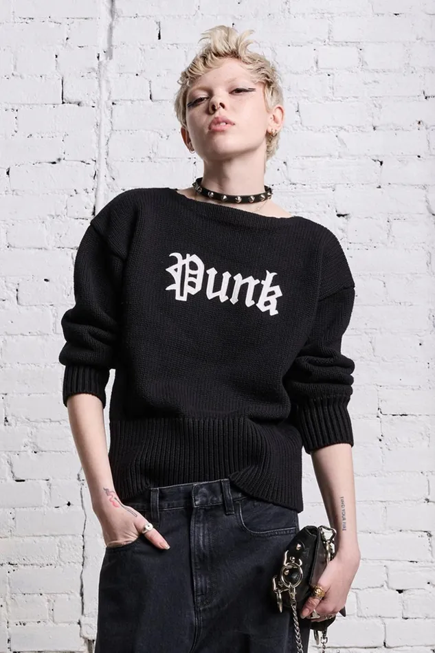 R13 Sweaters Women SHRUNKEN PUNK SWEATER 8211 GOTHIC BLACK