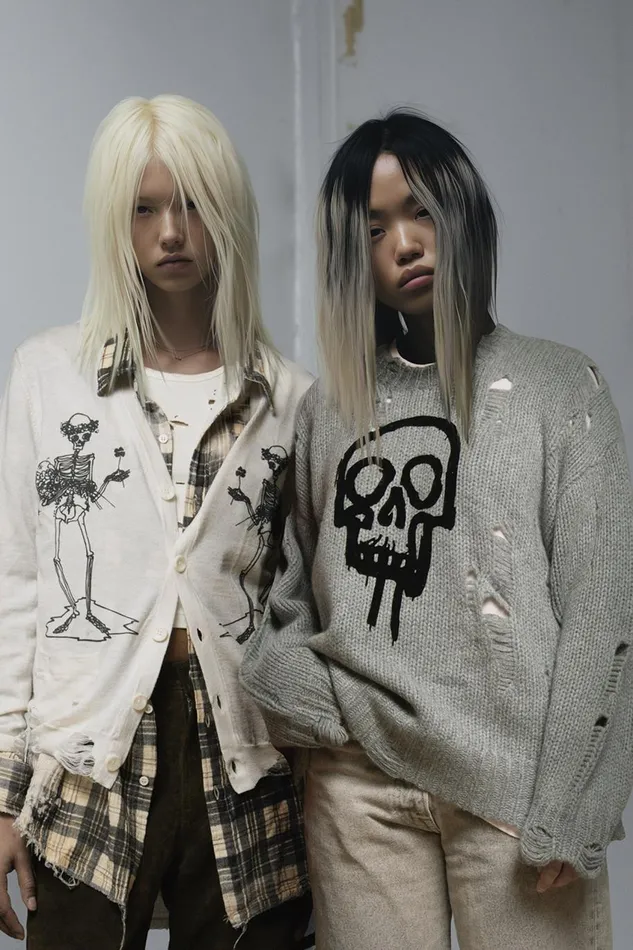 R13 Sweaters Women SKULL DRIP SWEATER 8211 HEATHER GREY