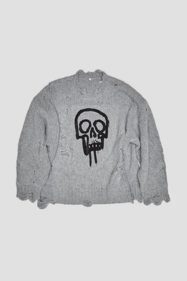 R13 Sweaters Women SKULL DRIP SWEATER 8211 HEATHER GREY
