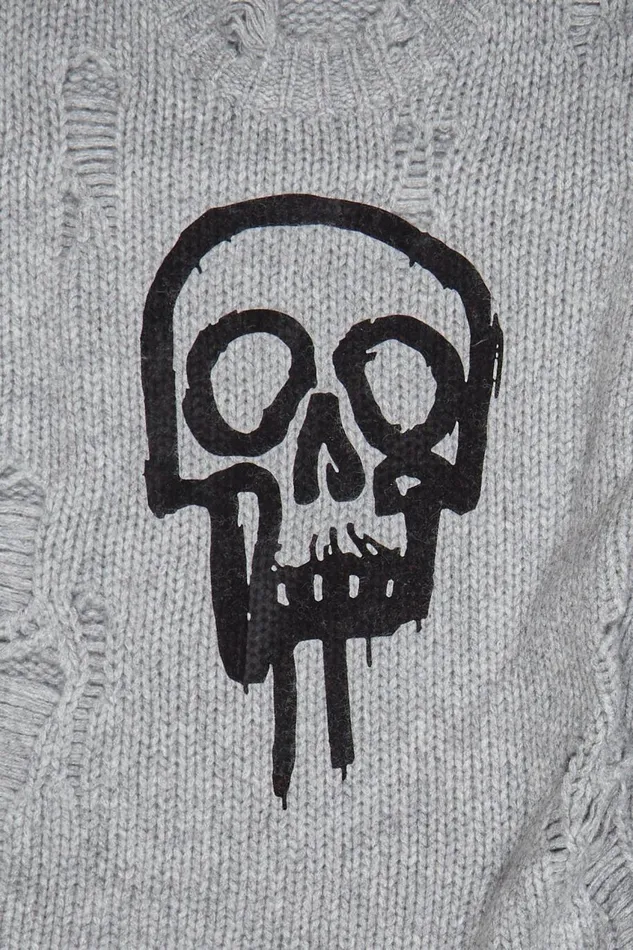 R13 Sweaters Women SKULL DRIP SWEATER 8211 HEATHER GREY