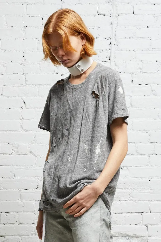 R13 TShirts Women DESTROYED BOY T 8211 HEATHER GREY