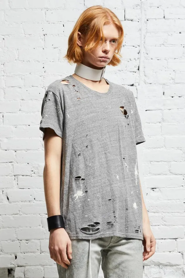 R13 TShirts Women DESTROYED BOY T 8211 HEATHER GREY
