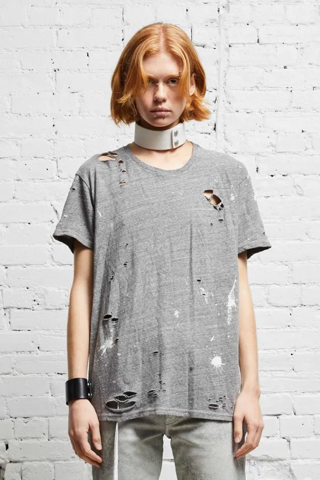 R13 TShirts Women DESTROYED BOY T 8211 HEATHER GREY