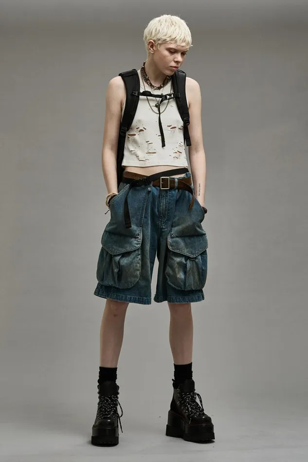 R13 TShirts Women Distressed Tank 8211 Ecru Denim