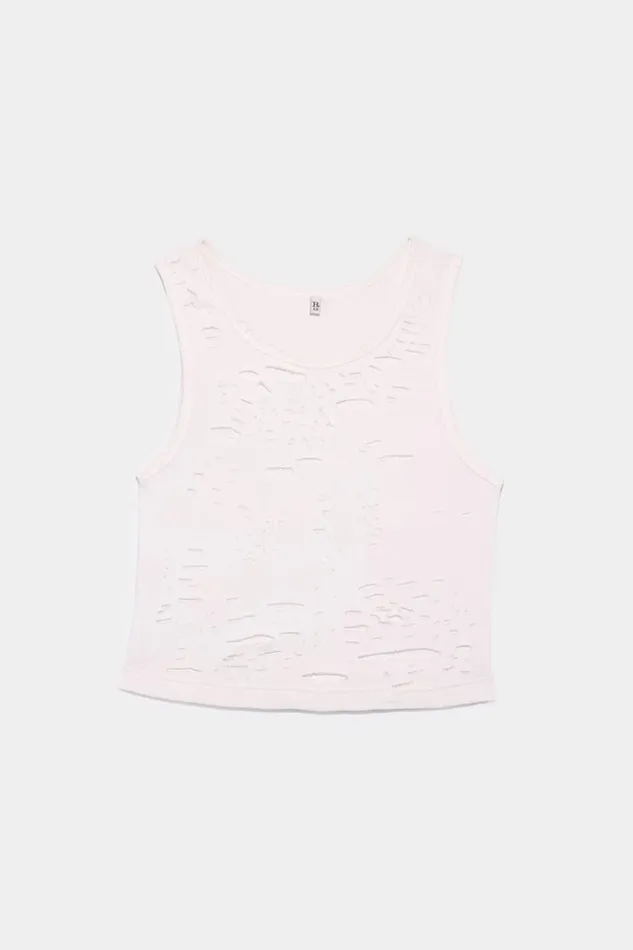 R13 TShirts Women Distressed Tank 8211 Ecru Denim