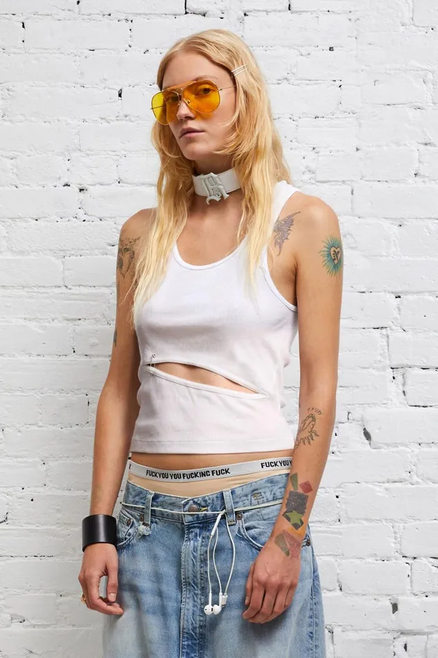 R13 TShirts Women FRONT SLIT TANK 8211 WHITE
