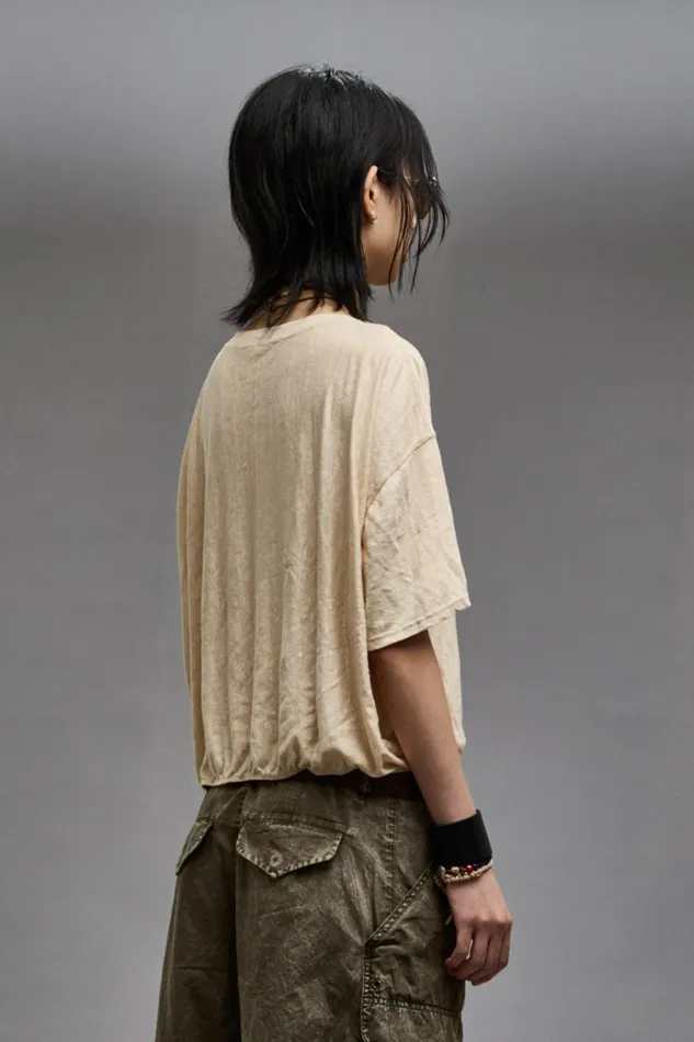 R13 TShirts Women GATHERED HEM VNECK TEE 8211 KHAKI