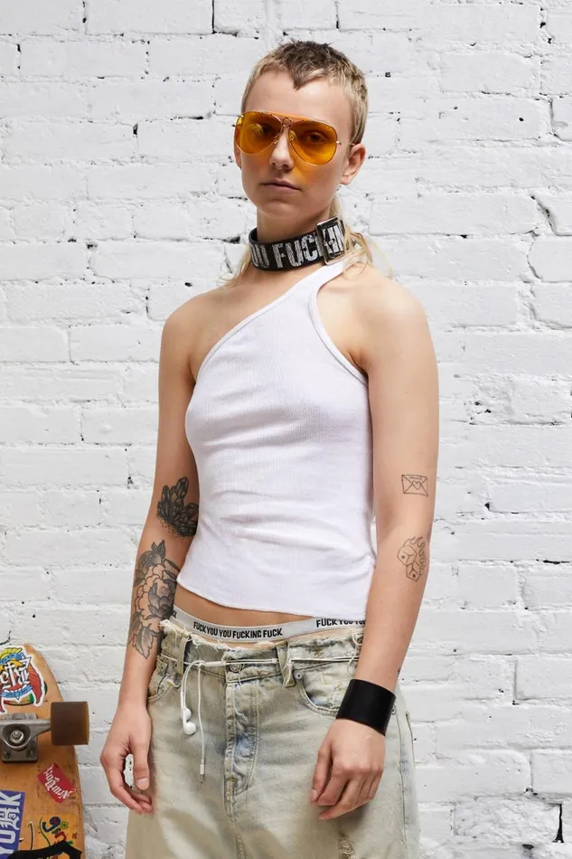 R13 TShirts Women ONESHOULDER TANK 8211 WHITE