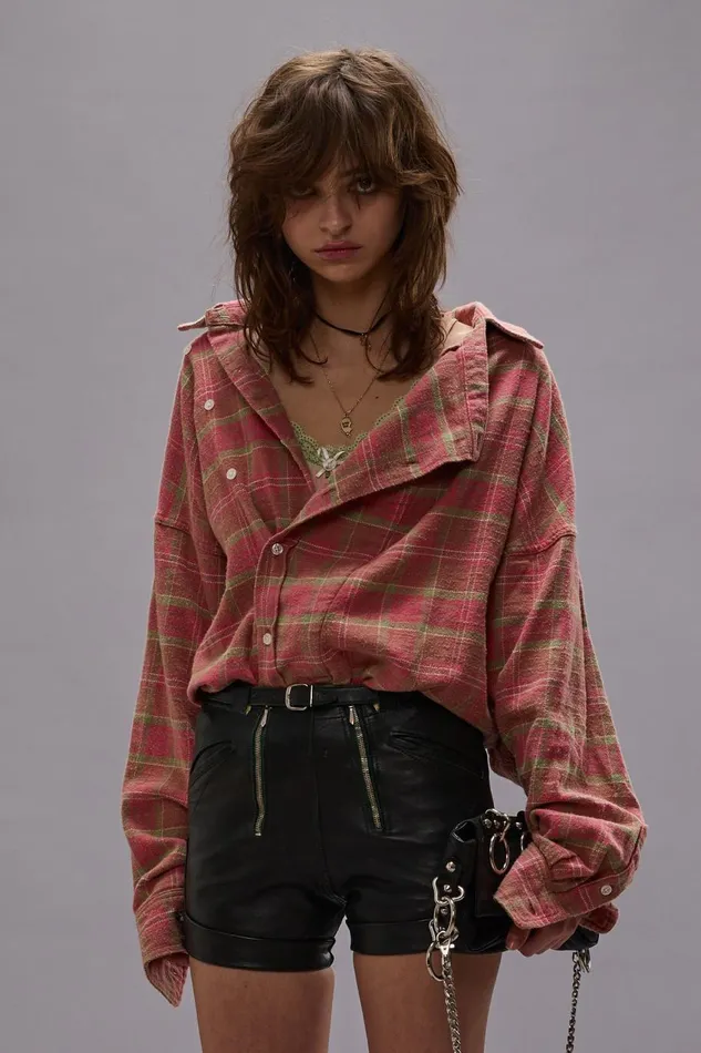 R13 Tops Women ASYMMETRICAL SHIRT 8211 PINK PLAID