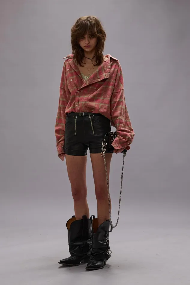 R13 Tops Women ASYMMETRICAL SHIRT 8211 PINK PLAID